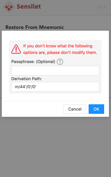 sensilet's tweet photo. Sensilet-v0.1.3 is arriving!

- Support Single Private Key 
- for Mnemonic (12-words)
+ Export on the 'Settings' page
+ Additional Passphrase (optional)
+ Custom Derive Path
- MC tokens are now spendable
- Better responsiveness for token list
- UI layout &amp; logo refinements https://t.co/6LItpyscxy