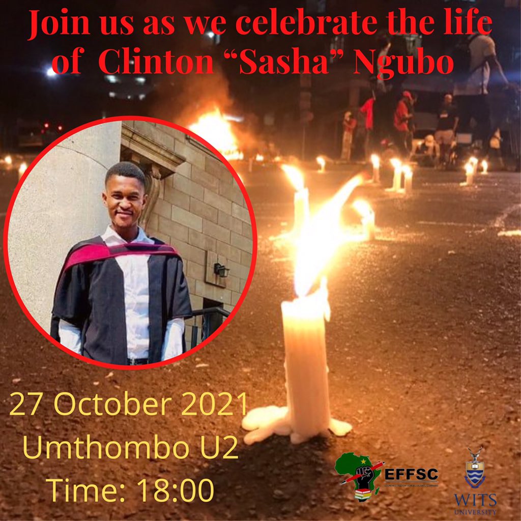 Fighters and the Wits Community are invited to join us as we remember/celebrated the life of Fighter Clinton “Sasha” Ngubo, tonight at 6pm- Umthombo.

Please bring a candle🕯