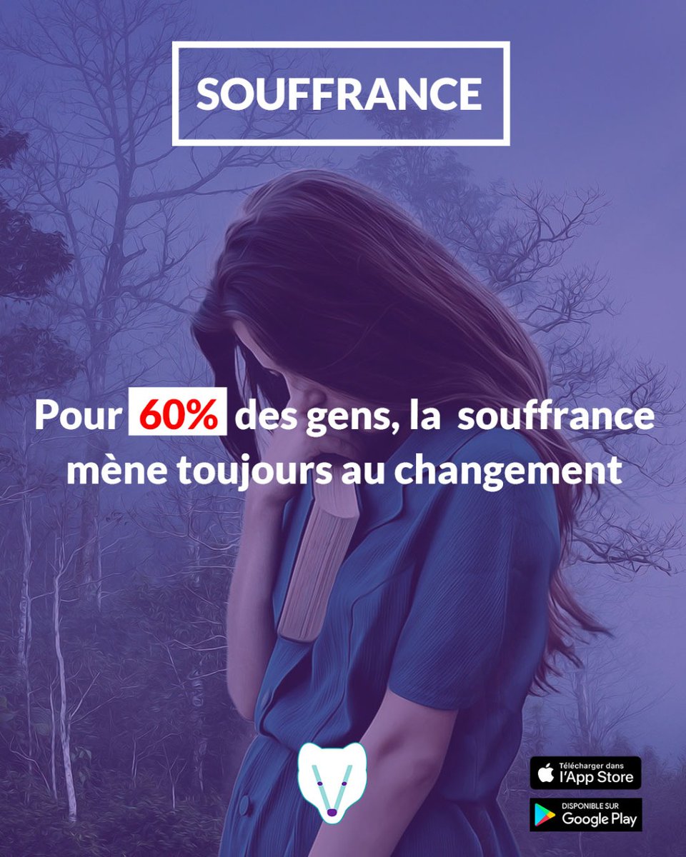 Voolpofrance's tweet photo. Pour 60% des gens, la #souffrance mène toujours au #changement

#voolpofr #voolposurveyfr #coeurbrisé #souffrances https://t.co/HKmX3vsrPS