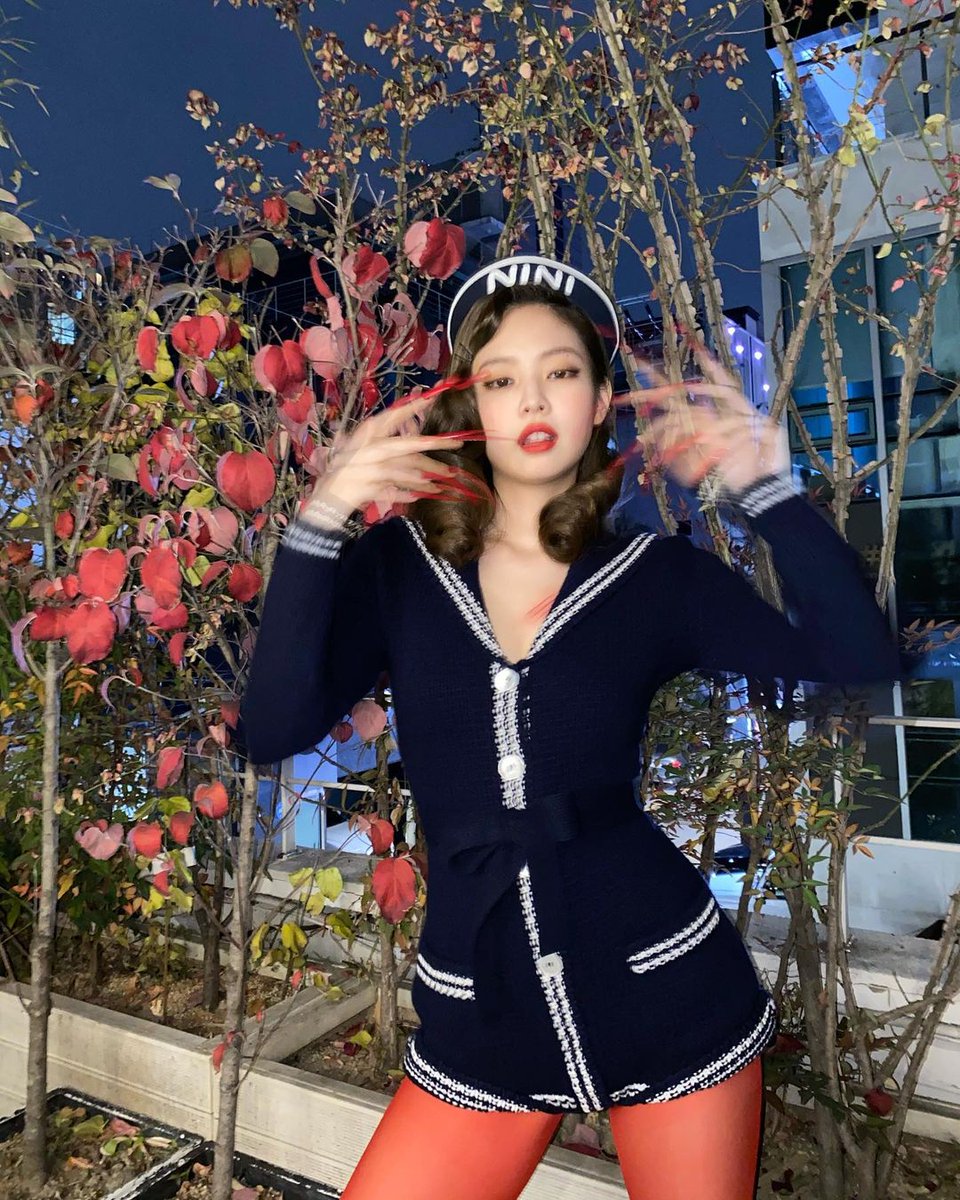 BritishVogue's tweet photo. Jennie from #Blackpink dressed as a sweet sailor with zingy tights: https://t.co/yDHmkhQe6T https://t.co/h5WS8oZ46r