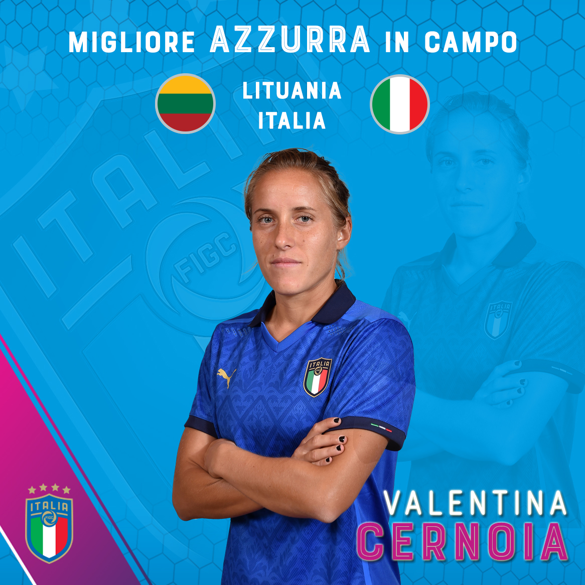 Azzurri_En's tweet photo. Valentina #Cernoia was voted Italy's MVP from yesterday's win ๐๐
#FIFAWWC #LITITA
#Azzurre #VivoAzzurro https://t.co/OTF11KeN13