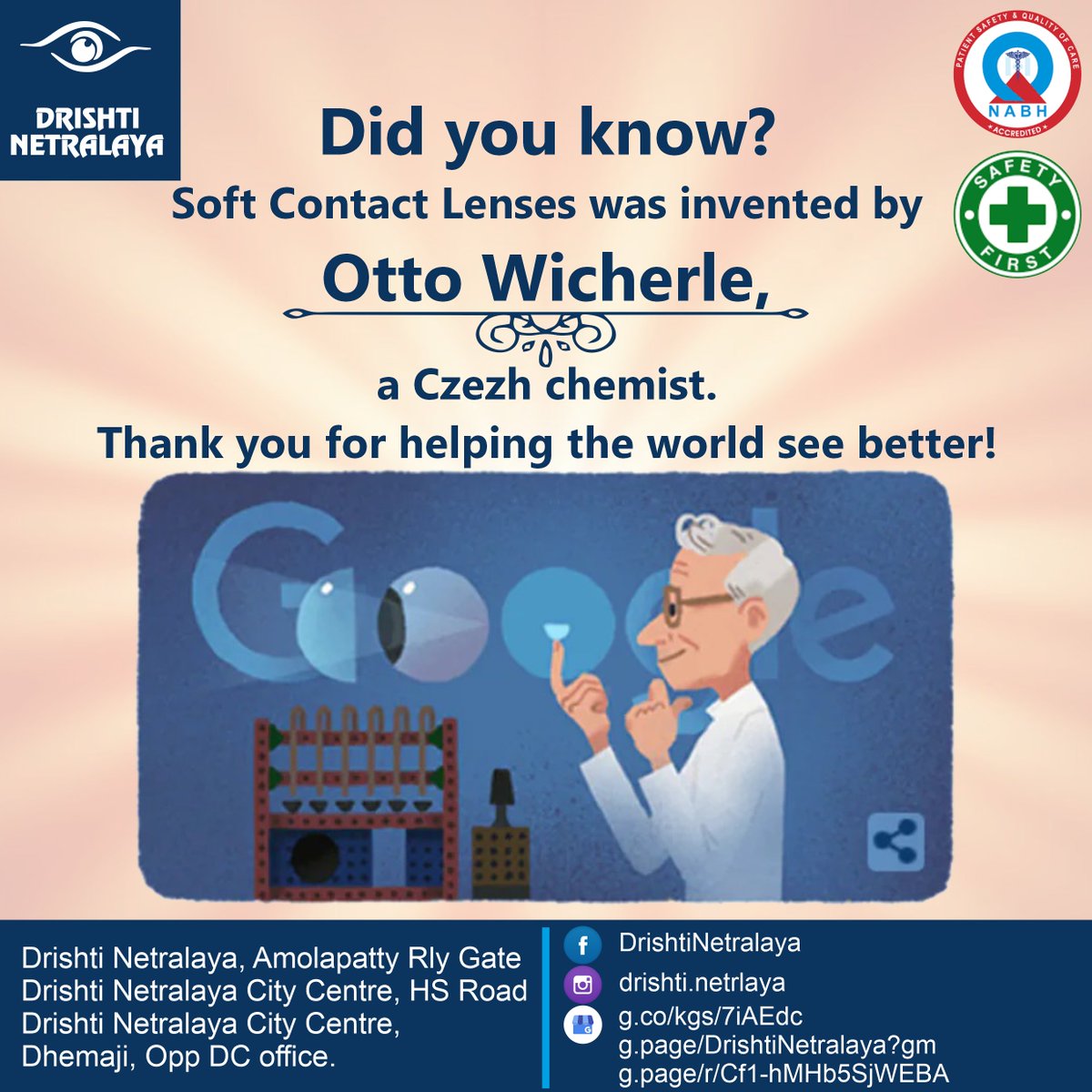 ind_doctor's tweet photo. Did you know? Soft Contact Lenses was invented by Otto Wicherle, a Czezh chemist. Thank you for helping the world see better!
#drishti #netralaya #drishtinetralaya #eyecheckup #eyestrain #lenses #eyecare #care #eye #health #regular #CheckUp #eyespecialist #eyehealth https://t.co/MsxQFf9nGx