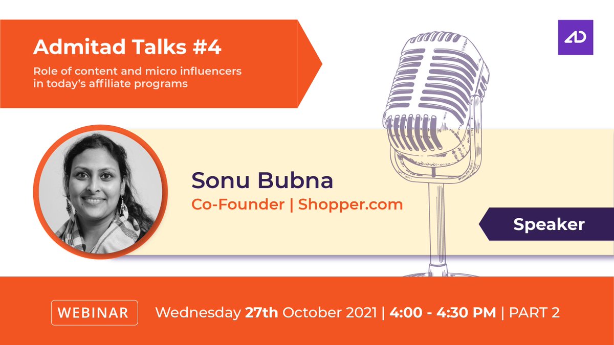 SonuBubna's tweet image. Please join me for a panel discussion on the role of content and micro influencers in today's affiliate programs with @admitadin. Please join here 👉bit.ly/3CeOPKG #onlinesession #contentcreators #influencers #affiliatemarketing #creatoreconomy
