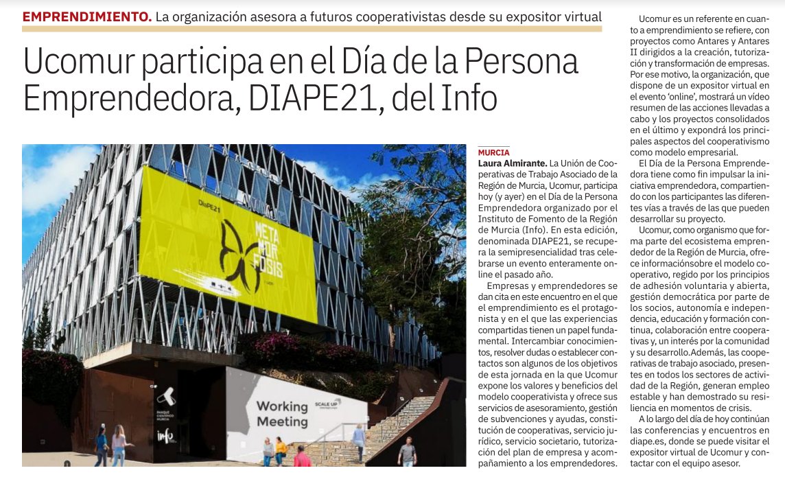 ucomur's tweet photo. 📢Hoy seguimos participando en el Día de la Persona Emprendedora con nuestro expositor virtual y de forma presencial desde el Hotel Nelva.
📲 Pásate por https://t.co/RGXuWYDOQC y contacta con nosotros. ¡Damos forma a tus💡de #Emprendimiento.
#DIAPE21
📰⬇️ https://t.co/FFlszX9bX6