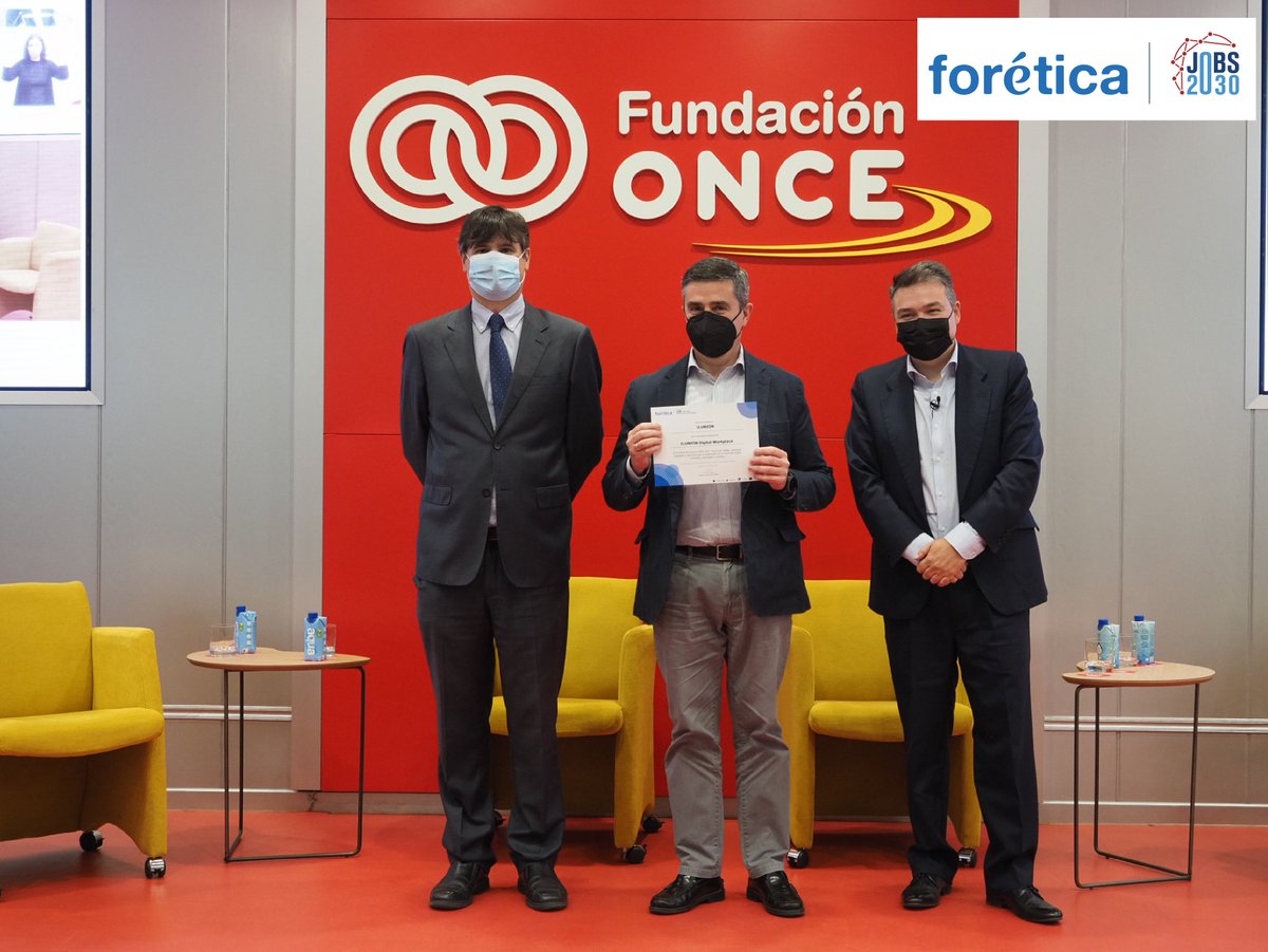 ILUNION's tweet photo. 🏆 El proyecto #ILUNION Digital Workplace, reconocido por @foretica en su iniciativa ‘JOBS 2030 – Futuro del Trabajo’, orientada a apoyar y visibilizar la acción empresarial hacia un futuro de trabajo más #sostenible y ético 💡
#NoticiaWEB ➡️https://t.co/SGxrrGw0mT https://t.co/5YMVzCegL6