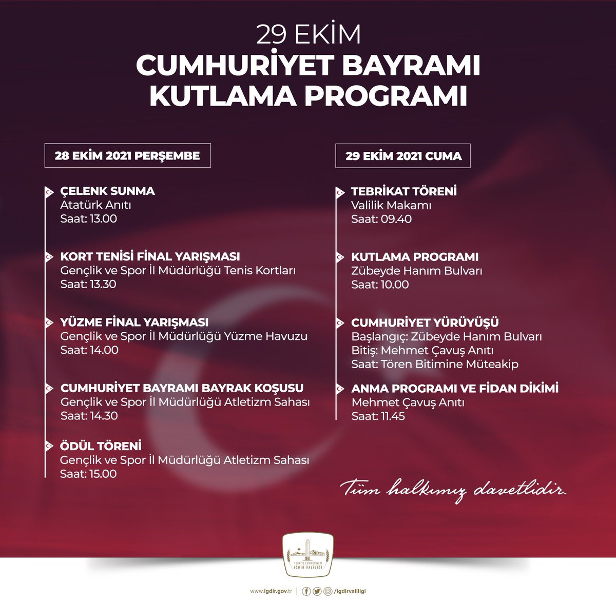 🇹🇷𝟐𝟗 𝐄𝐤𝐢𝐦 𝐂𝐮𝐦𝐡𝐮𝐫𝐢𝐲𝐞𝐭 𝐁𝐚𝐲𝐫𝐚𝐦ı 𝐊𝐮𝐭𝐥𝐚𝐦𝐚 𝐏𝐫𝐨𝐠𝐫𝐚𝐦ı

Tüm halkımız davetlidir.