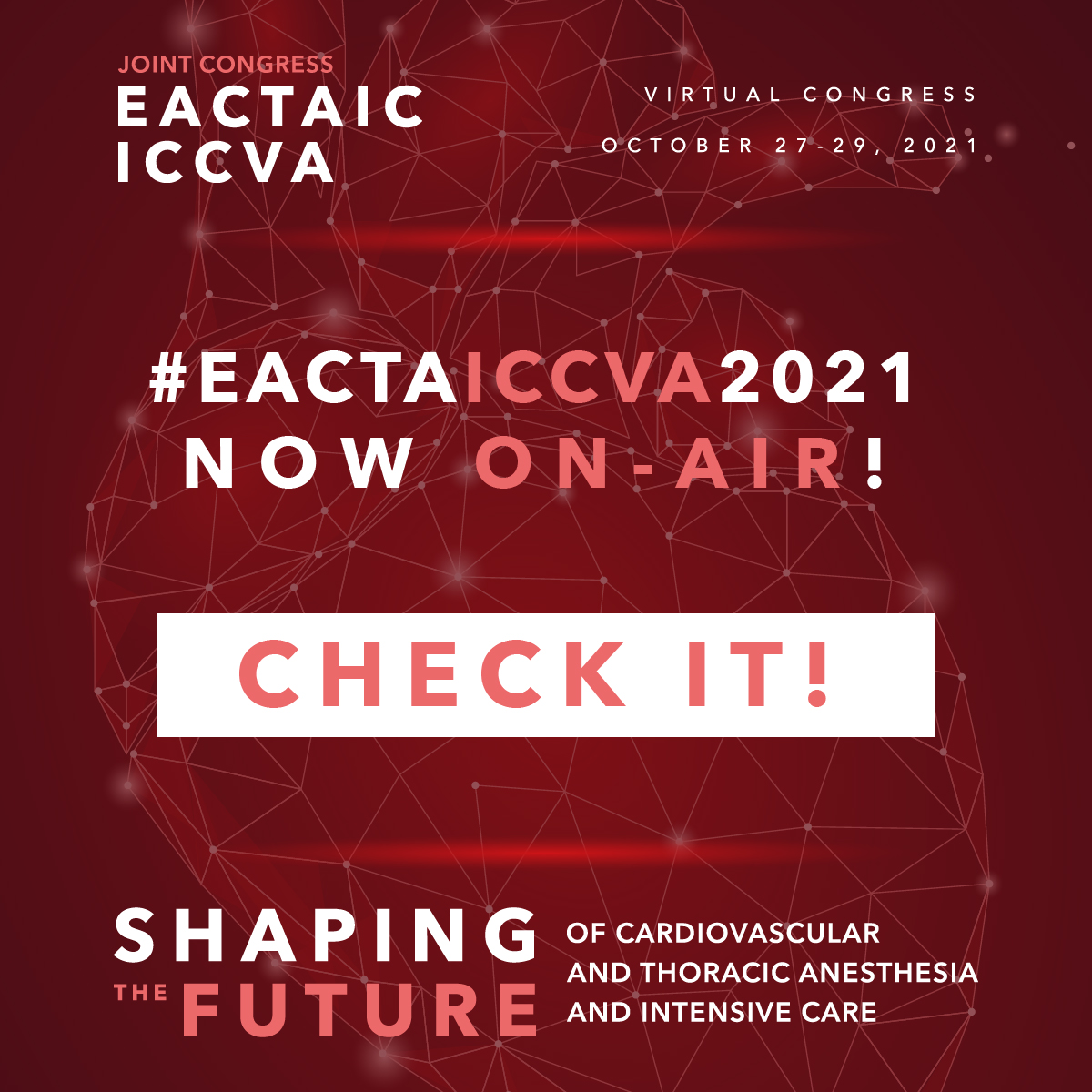 EACTAIC's tweet photo. #EACTAICCVA2021

DAY 1 is on-air now! 
Stay connected, enjoy the meeting and make the most of it!

https://t.co/vTz4danSzE https://t.co/kEwfoGy5mV