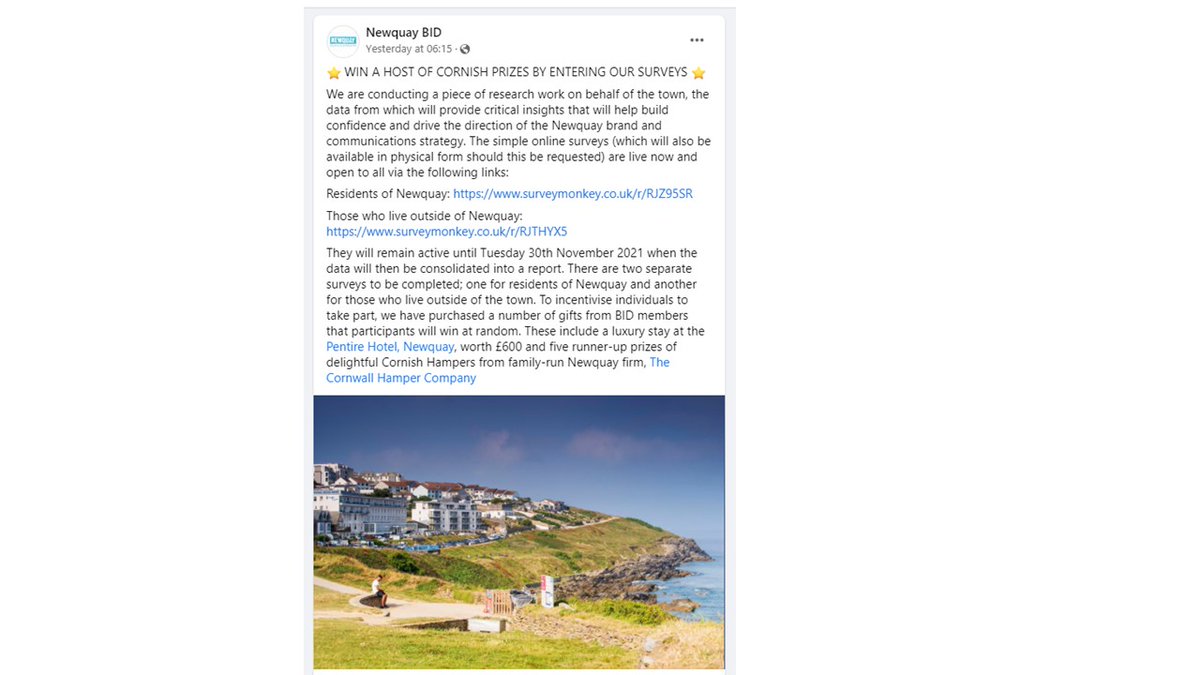 FreshPointSW's tweet image. #NewquayBID are running a survey about #Newquay town, take part as a resident/non resident. Have your say, there are #prizes to be won, including #hampers from our sister site @CornwallHampers. 

See their post on Facebook for details and get involved:
facebook.com/NQYBID/photos/…
