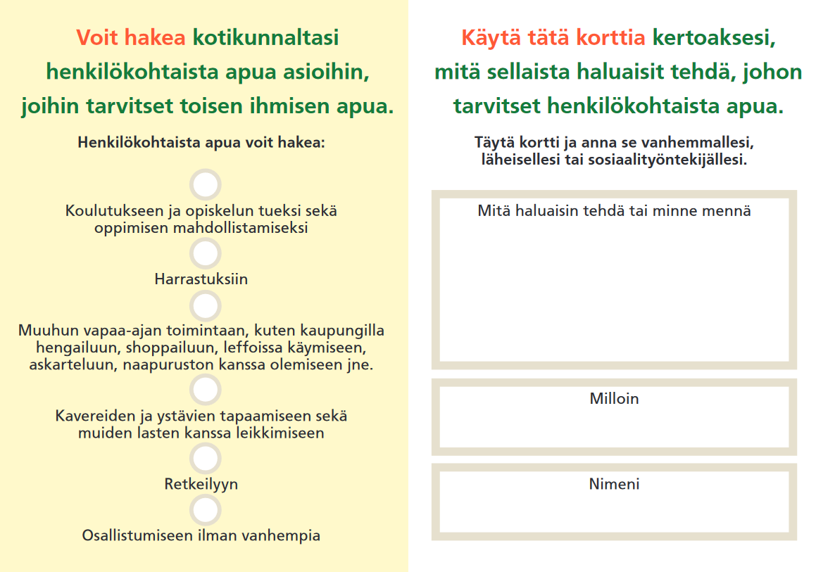 LauriTWR's tweet photo. Lapsen tai nuoren on mahdollista hakea henkilökohtaista apua, jos vamma aiheuttaa arjessa haasteita. Tarpeen voi ilmaista vaikka Henkilökohtaisen avun kortilla: https://t.co/tZm2ryOGvV #sullaonväliä #osallisuus #lapsenoikeudet #henkilökohtainenapu https://t.co/65m0LzuiB5