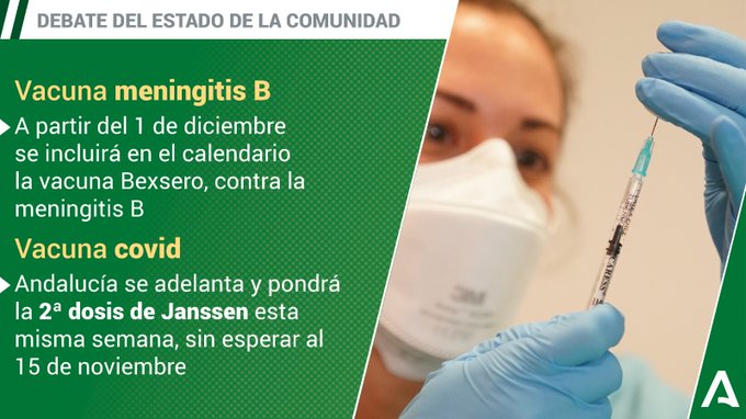 jesusraguirre's tweet photo. A partir del 1 de diciembre la vacuna frente al meningococo del serogrupo B estará incluida en el calendario vacunal en Andalucía y ninguna familia andaluza tendrá que asumir ese coste.

Lo ha anunciado @JuanMa_Moreno  en el Debate del Estado de la Comunidad en el @ParlamentoAnd. https://t.co/NEzAwDfnOP