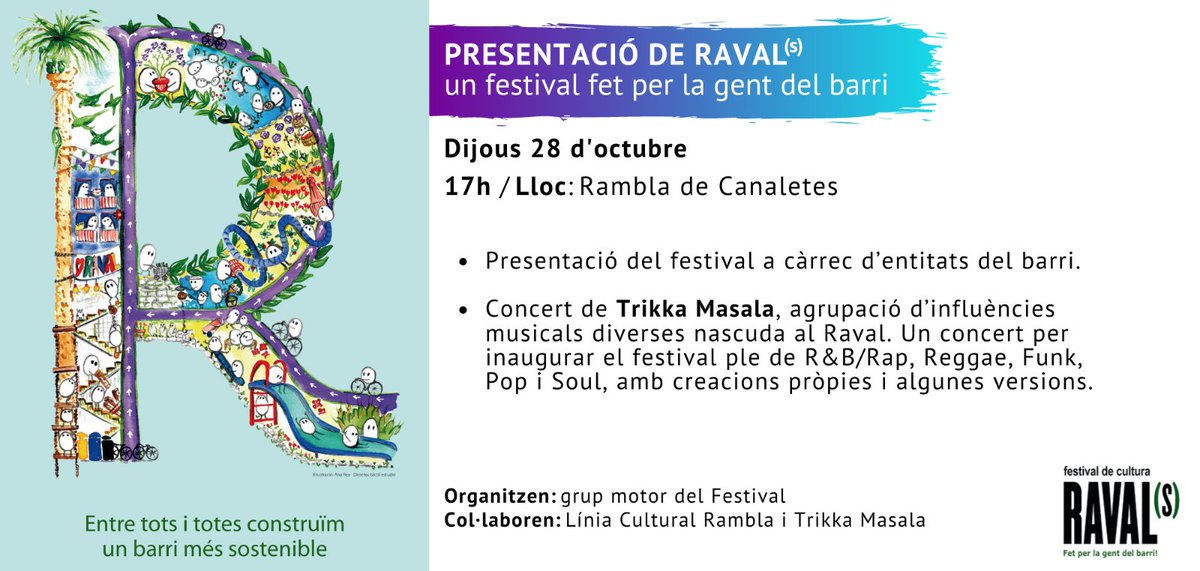 TotRaval's tweet photo. Demà a la tarda pre-inaugurem el @FestivalRavals i us hi esperem! Us recordem que hem canviat la ubicació de l'acte! A partir de les 17h estarem a la Rambla de Canaletes! #festivalravals21 #lluitacanviclimatic #festivalsostenible https://t.co/maOyhvntr4