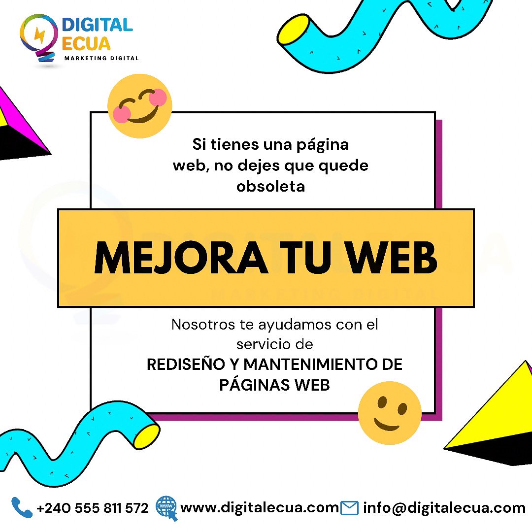 En DigitalEcua Creemos que todo
se puede mejorar
Si tienes una página web no la
dejes estancada, actualízala
con las últimas tendencias del
mercado a nivel de Diseño Web
Y Marketing Digital..  #Webdesig #PaginaWeb #digitalmarketingstrategy #Web