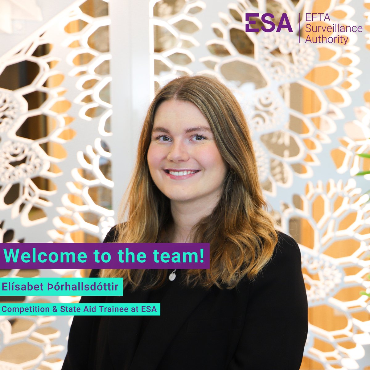 Elísabet 🇮🇸 is ESA's Competition &amp; State Aid trainee! She has a BA and a Mag.Jur in Law from <a href="/Haskoli_Islands/">Háskóli Íslands</a>

Having worked at <a href="/Samkeppni/">Samkeppniseftirlitið</a> before joining ESA, she now enjoys living and working in 🇧🇪

Learn more here⬇️⬇️⬇️
bit.ly/3izEDn8
