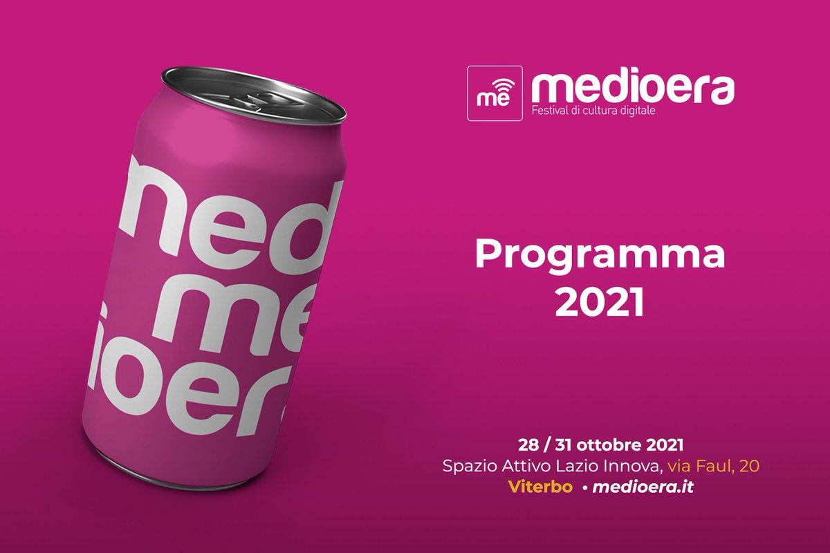 🟣 Pronti per la nuova edizione di #Medioera? 
Tutto il programma qui 👉 bit.ly/2ZswpIx
👉 Gli eventi verranno trasmessi sulla nostra pagina e sui canali #YouTube e #Twitch del festival. 😉

#medioera21 #digital #culturadigitale
medioera.it