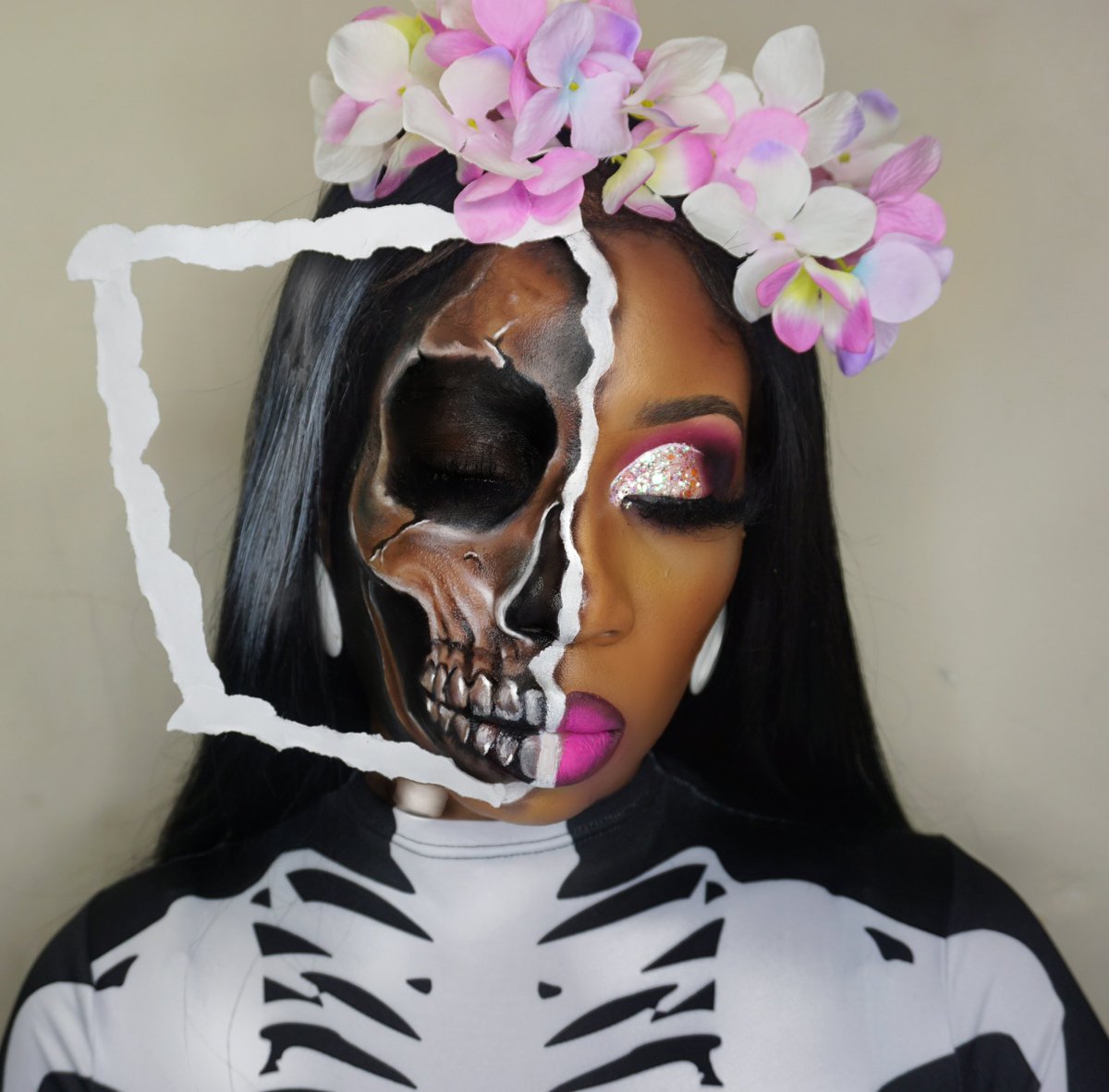 Picture Perfect Skull💀 @TheCrayonCase 🖍Fruits lippie 🖍Pink Notepad @fruitscosmetics 🍎Coconut base @mehronmakeup @MACcosmetics NC 45 and 42 pro longwear concealer @plouiseacademy @tylerperry @ultabeauty @Sephora @Walmart