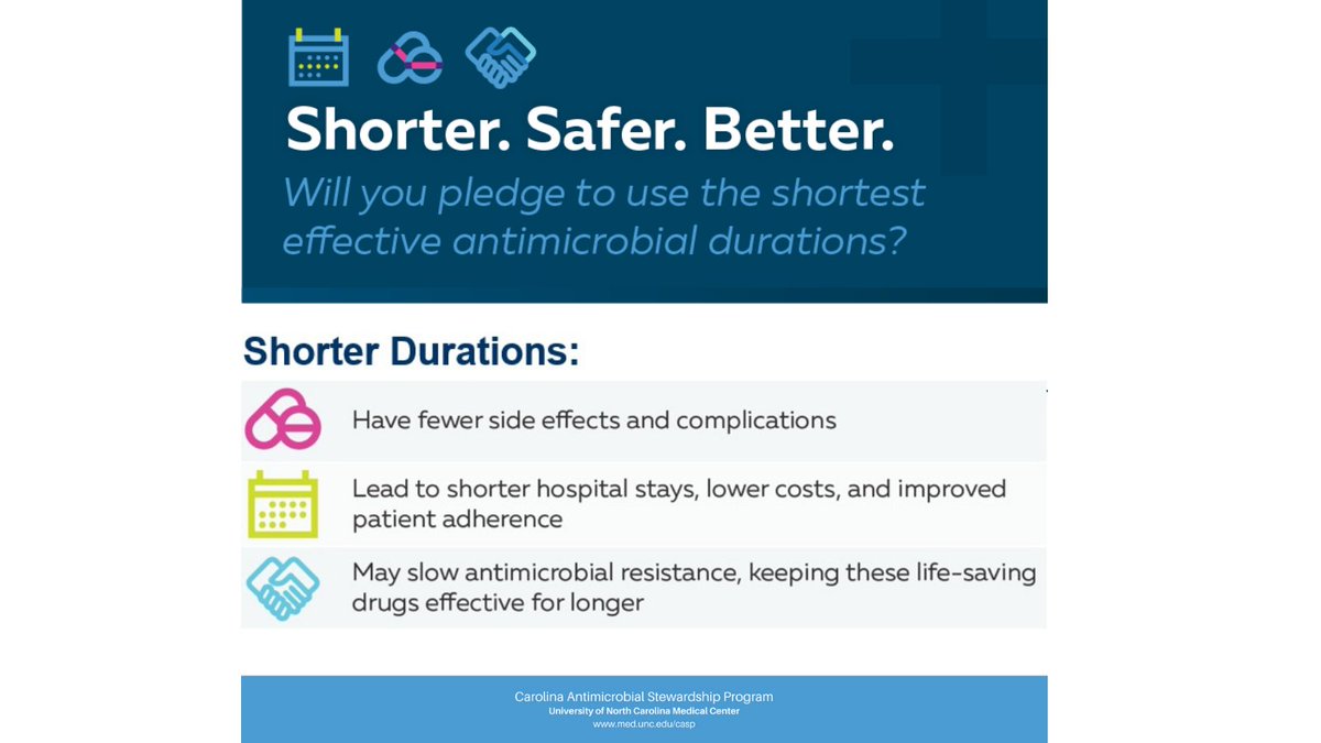 Danielle Doughman (@ddoughm) on Twitter photo Imagine a world where prescribers everywhere used the shortest effective *evidence-based* antimicrobial durations. Better for patients, better for public health. Learn more at med.unc.edu/casp/education… I hope <a href="/UNCMedCenter/">UNC Hospitals</a> colleagues will sign on! Imagine a world where prescribers everywhere used the shortest effective *evidence-based* antimicrobial durations. Better for patients, better for public health. Learn more at med.unc.edu/casp/education… I hope <a href="/UNCMedCenter/">UNC Hospitals</a> colleagues will sign on!