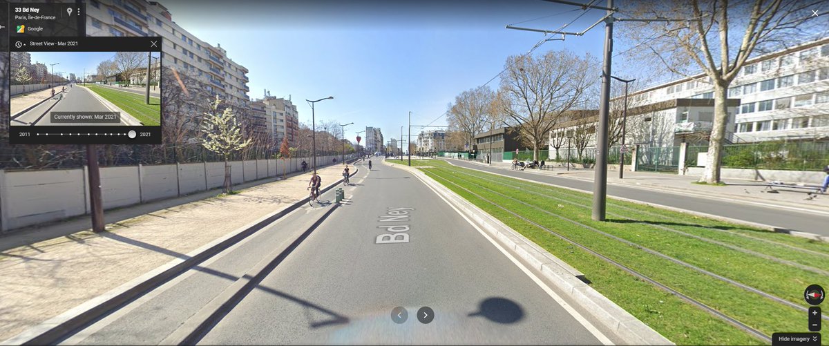 TIL that Paris replaced a 4-6ish lane service road with a highway-like underpass with a new train/tramline running over grass and an improved concrete protected bike lane. They're running circles around the rest of us.