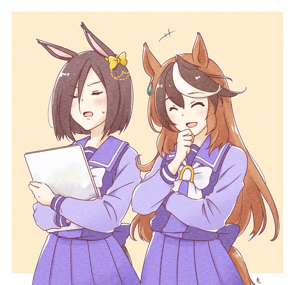 air groove (umamusume) ,symboli rudolf (umamusume) multiple girls horse ears animal ears 2girls tracen school uniform school uniform tail  illustration images