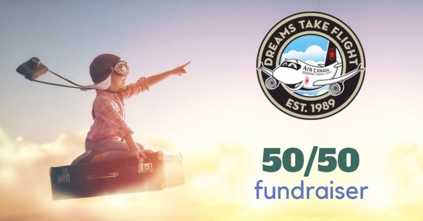 DreamsYYC's tweet photo. We excited to announce another 50/50 Fundraiser RAFFLE!! 

Sadly, due to COVID-19, all flights are on hold until further notice. This 50/50 raffle will help us to raise funds to support additional initiatives for children in our community, in lieu of our flight day this year. https://t.co/ijdlZqY6H0