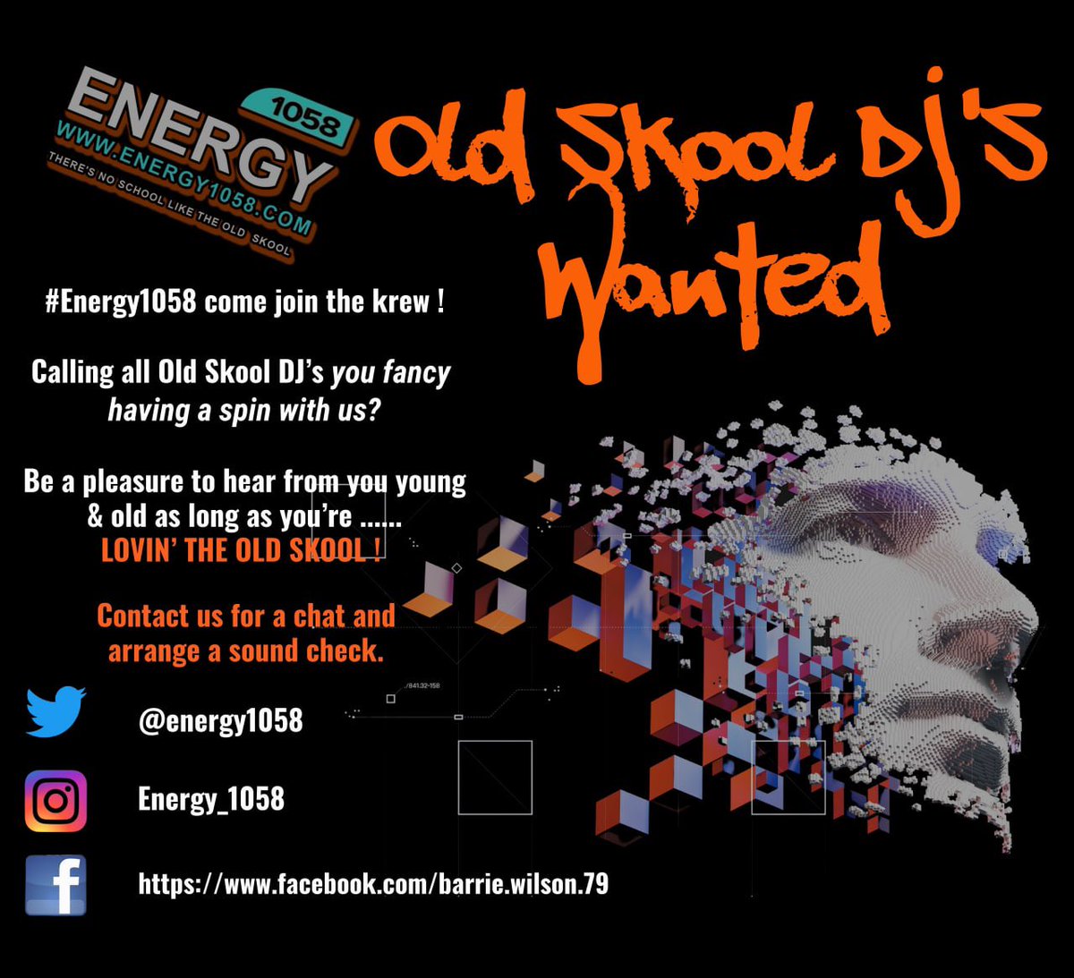⚠️ #Energy1058 
Old Skool DJ recruitment drive ! 
Drop us a DM you fancy a bang on the wireless 
with us 👊🏽 🔥🔥🎧
•
Listen live ► energy1058.com
or radio-uk.co.uk//energy-1058-fm
Lock in or come say hi in the chatroom energy1058.com