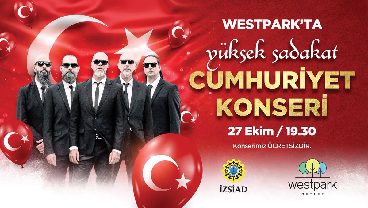Yüksek Sadakat, Cumhuriyet Bayramımızın 98. yıldönümü kutlamaları kapsamında, WestPark Outlet sahnesinde olacak. <a href="/YuksekSadakat_/">Yüksek Sadakat</a> <a href="/westparkoutlet/">WestparkOutlet</a>