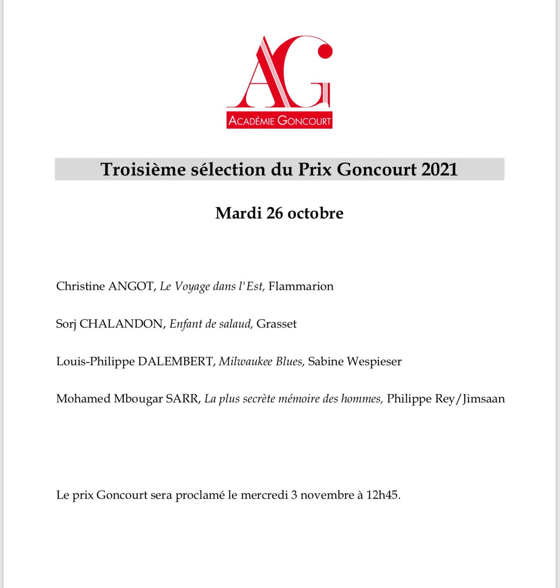 Au nom du <a href="/MCultureHT/">Culture Haïti</a> et du <a href="/MCHaiti/">Communication Haïti</a> je souhaite du succès à l'écrivain Louis-Philippe Dalembert, dans cette course à l'un des plus prestigieux prix littéraires du monde instauré par l'<a href="/AcadGoncourt/">Académie Goncourt</a>. Son livre, Milwaukee Blues, paru chez @wespieser est un chef d'œuvre à lire.