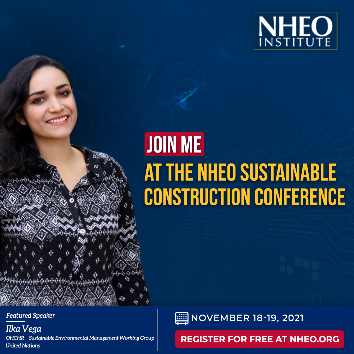 nheo's tweet photo. Join Ilka Vega at the NHEO Sustainable Construction Conference where she will talk about "Systematizing Human Rights and Environmental Management Considerations for Sustainable Construction"
Register at https://t.co/bmLDkWtfDO! 

#construction #sustainabledevelopmentgoals https://t.co/QSbYV9MU31