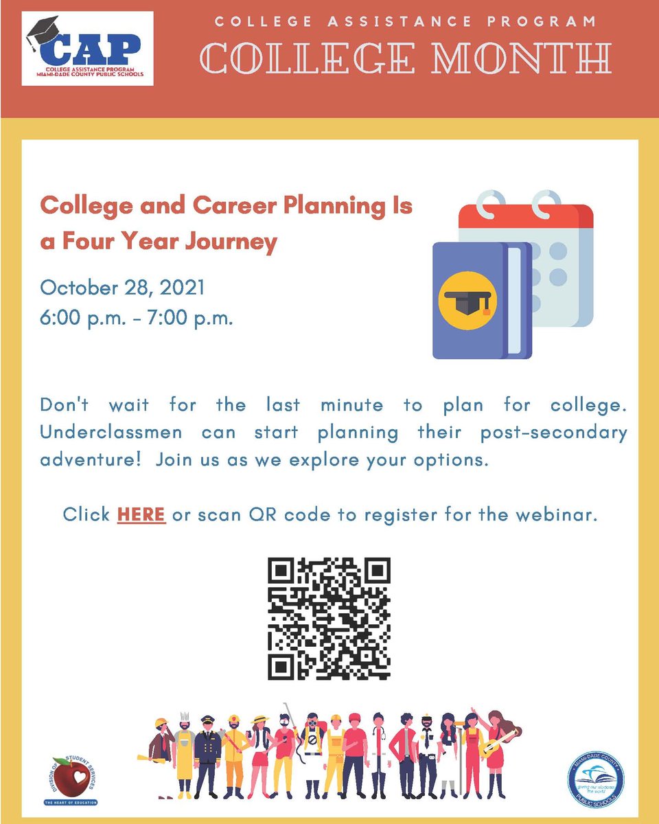 It’s never too early to start planning for your college and career journey. Explore your options at the upcoming #CollegeMonthMDCPS “College and Career Planning is a Four Year Journey" webinar. Register at bit.ly/3leZxLq.