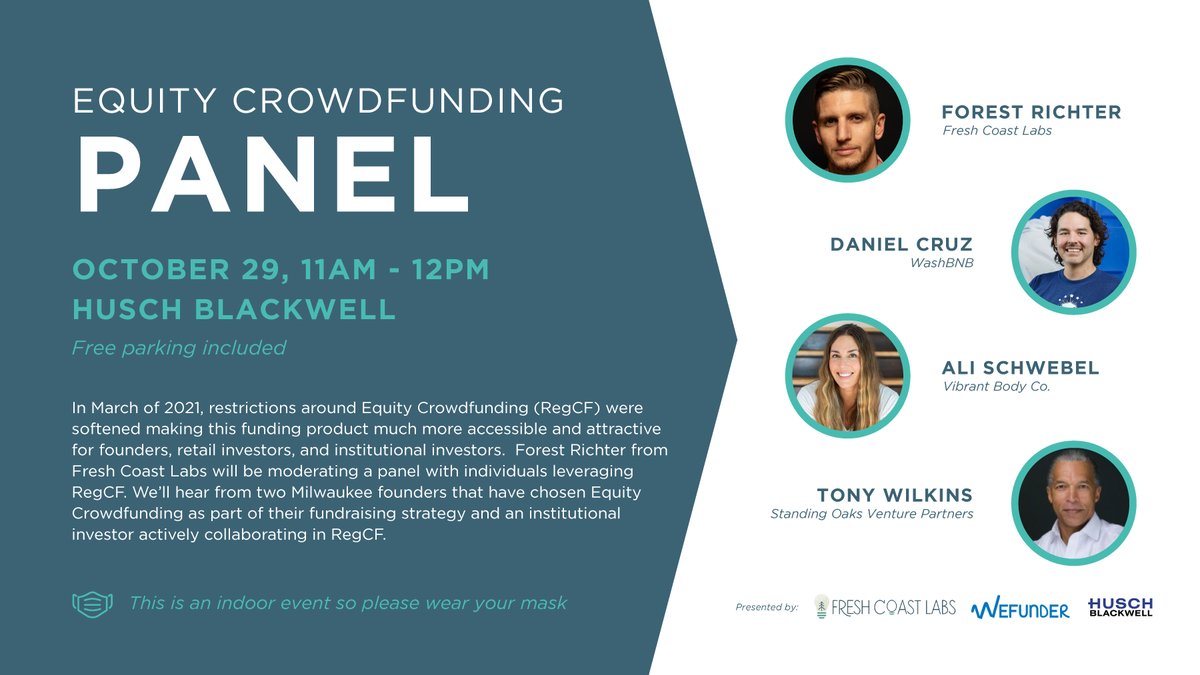 I'm hosting two different #EquityCrowdfunding events on Friday morning as part of <a href="/mketechweek/">#MKETech Week</a>.

Coffee Chat RSVP Here: wistartupcoalition.org/mke_tech_week_…

Panel RSVP Here: wistartupcoalition.org/mke_tech_week_…