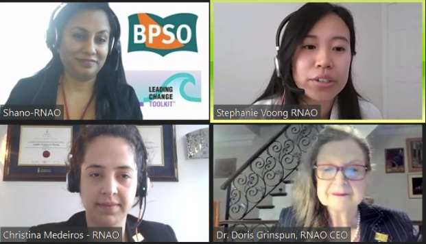 RNAO's tweet photo. Our CEO @DorisGrinspun and RNAO evaluation team members @CMedeirosRN, @stephanie_voong and @NaikShanoja conducted a workshop at the #GINConference.
This workshop focused on enabling rapid-learning health systems through the evaluation of #BPG implementation.
#GIN2021Online https://t.co/Aqz9XdaErF