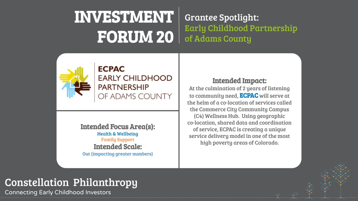 IF20 Grantee: Using geographic co-location, shared data, and coordination of service, <a href="/ECPAC123/">Early Chilhood Partnership Adams Co</a> is at the helm of the C4 Wellness Hub in Commerce City to provide easy, thoughtful access to services that families in Adam's County need.