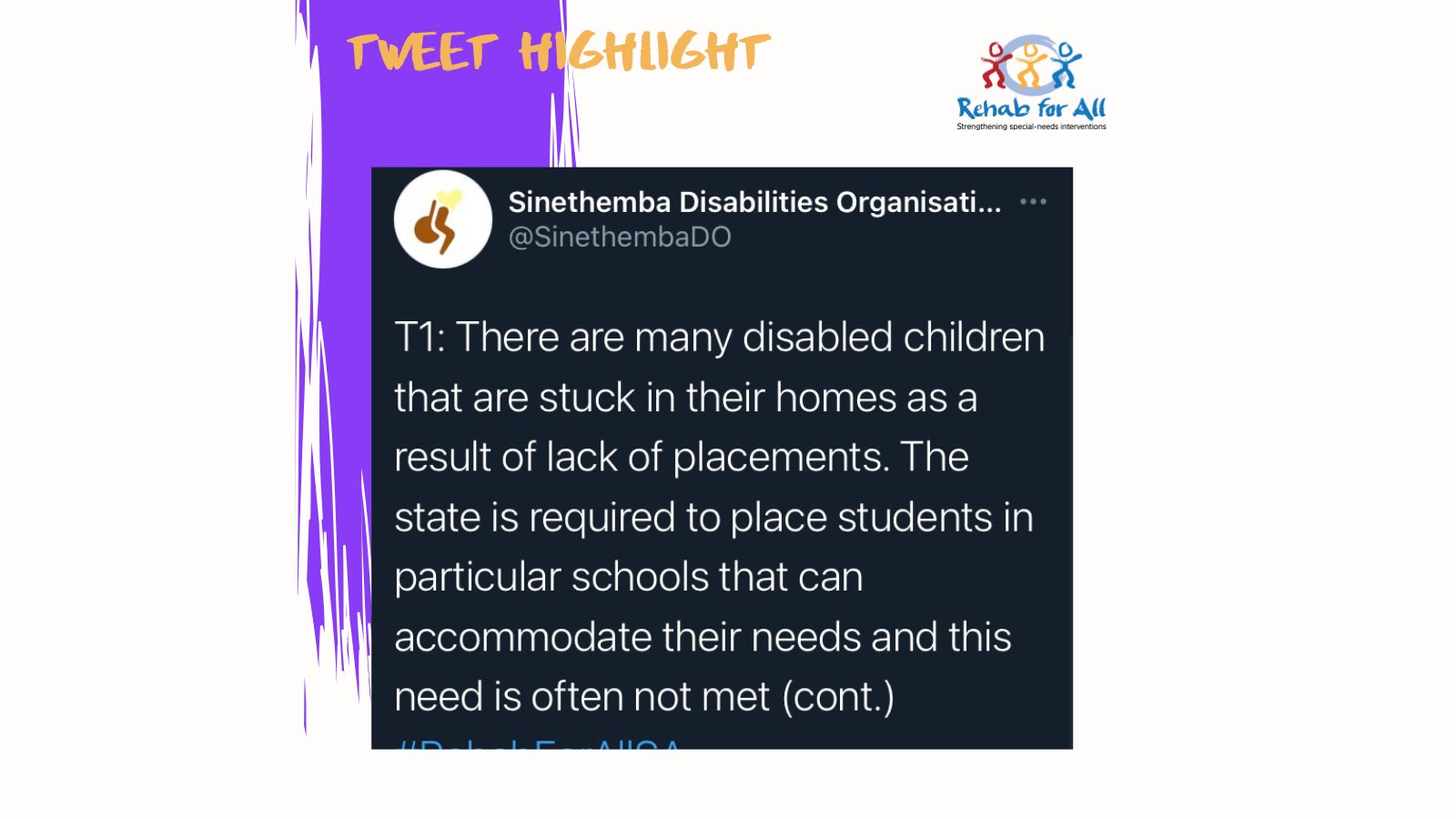Rehab for All South Africa on Twitter: '3 November marks the beginning of Disability Rights Awareness Month and many children with disabilities are deprived of their right to education. Share your thoughts