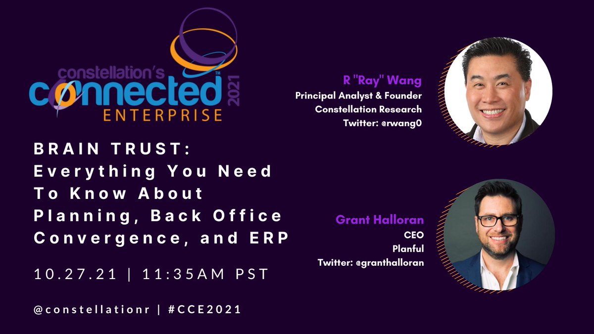 Planful's tweet photo. Our #CEO, @granthalloran, and @constellationr's R "Ray" Wang (@rwang0), take the stage today at #CCE2021 to talk #analytics, #automation, and #AI to drive integrated #finance, planning, and #accounting. Learn more: https://t.co/bzcFeeqZQY … https://t.co/umdpwv3ylY