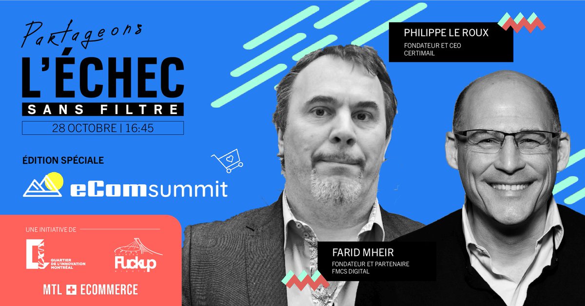 FUN_Montreal's tweet photo. À ne pas manquer ⏰ demain 16h45!
Les #entrepreneurs @FaridMheir & @dioplr vous partagent leurs conseils dans le domaine du #commerce en ligne à l'Échec sans Filtre @ #eComSummit
→ https://t.co/Ghvp0ooKUe
Merci à nos partenaires @QIMontreal & @mtl_ecommerce
#echecsansfiltre https://t.co/W93Ny0j4W4