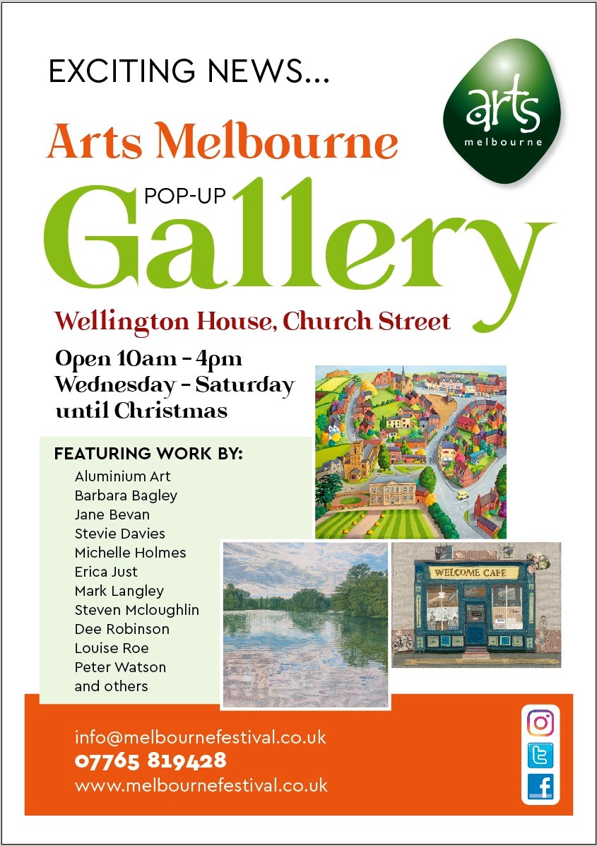 If you enjoy Melbourne Festival we have something for you... Arts Melbourne is opening their Pop Up Gallery from 30th November until Christmas. Open 10-4 Weds - Sat at Wellington House, Church Street, Melbourne.