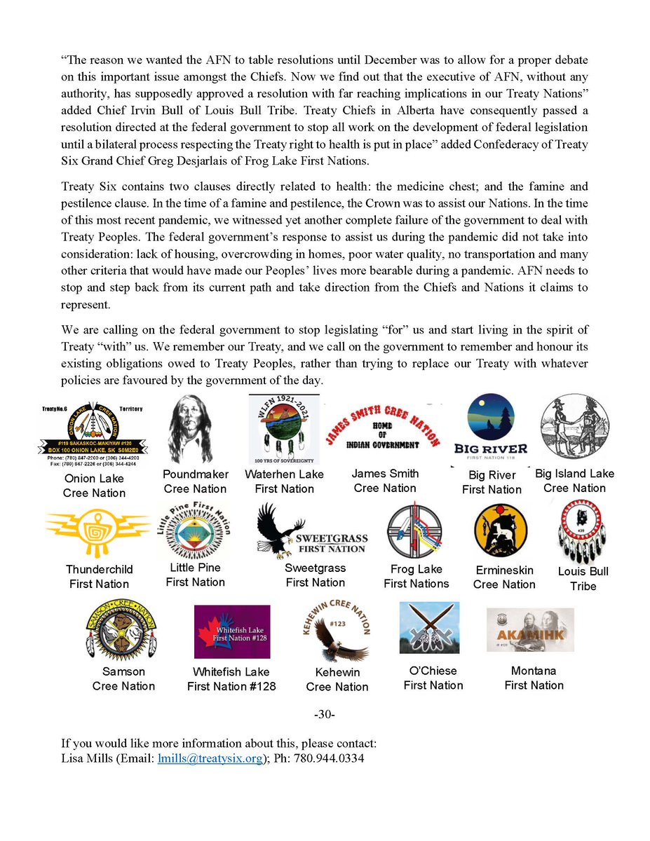 FOR IMMEDIATE RELEASE

Chiefs call for protection of the Medicine Chest #PressRelease  #Treaty #Treaty6