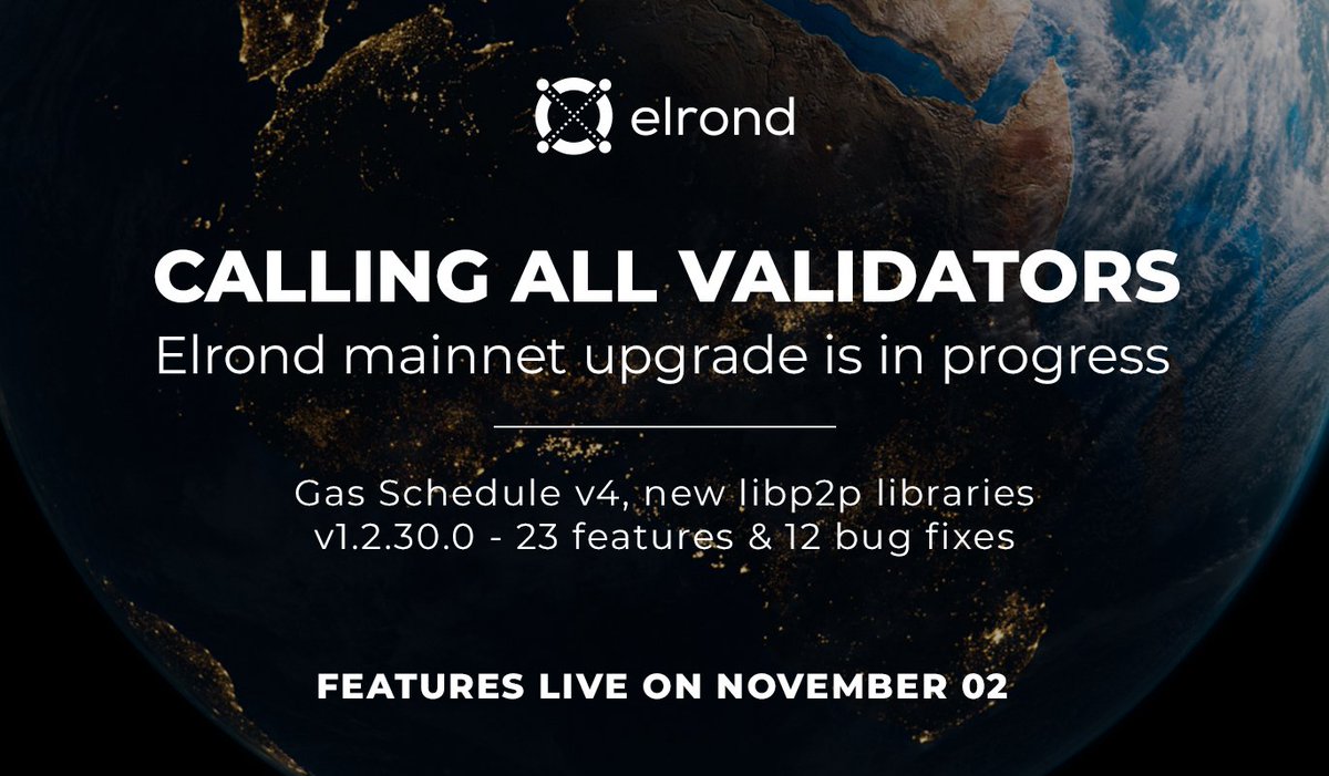 lucianmincu's tweet photo. Calling all @ElrondNetwork Validators 🛠

Gas Schedule v4 is here! The costs for several operations have been reduced, increasing the number of complex transactions per block and thus increasing throughput.

23 new features &amp; 12 bugfixes 🔥

Release notes:
https://t.co/eicDBQYSjr https://t.co/aUdLRQ8ofe