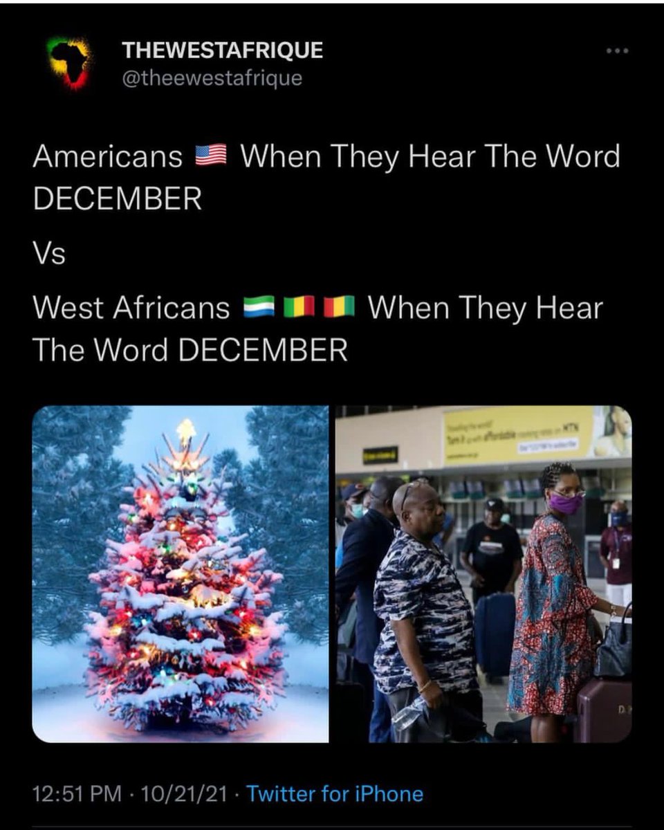 thesalonelinkup's tweet photo. #SALLNKRT @theewestafrique
The accuracy ๐ Whatโs the holiday season without a trip home?
#DecemberinSalone https://t.co/wVAJYCcJAV