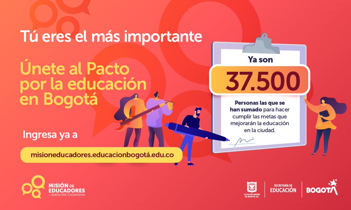 MisionEducador's tweet photo. 37.500 personas ya son parte del #PactoXLaEducación ¿Qué esperas para sumarte? 
@Educacionbogota @EdnaBonillaSeba https://t.co/ALV91Tr8yP