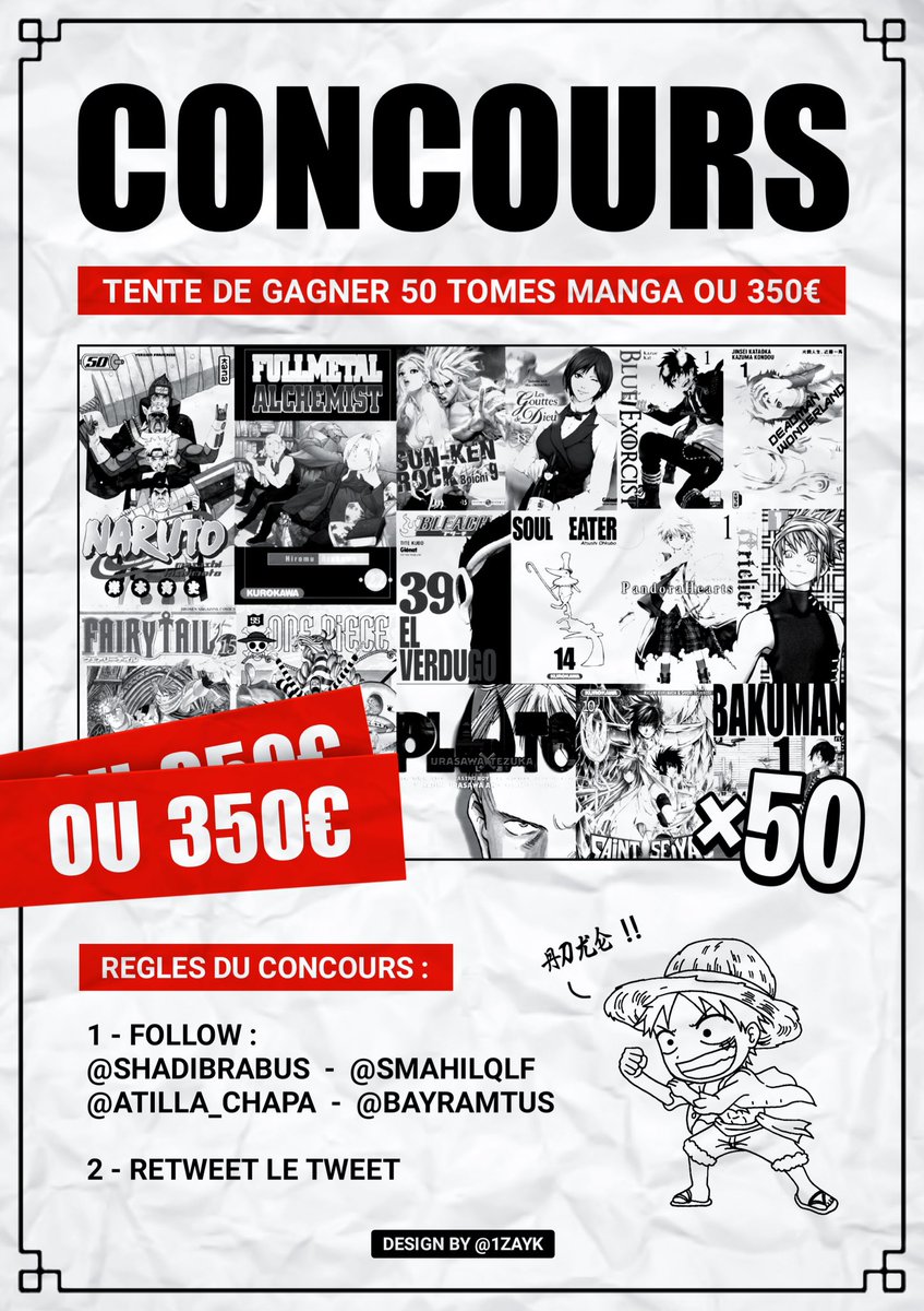 shadibrabus's tweet photo. 🎁🚨 CONCOURS 🚨🎁 

La famille, on vous offre 50 tomes au choix (ou 350€) pour vos vacances ! 

Pour participer : 

• RT + LIKE le tweet 

• Follow @shadibrabus - @smahilqlf - @Atilla_chapa et @BayramTus 

📆 Tirage au sort le 01/11. 
Bonne chance à tous 🍀 https://t.co/OyS4mcFn3K