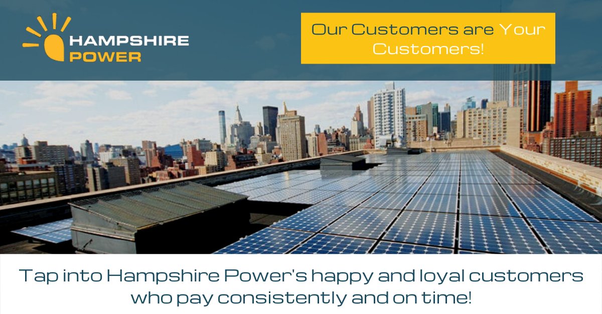 HampshirePower's tweet photo. Tap into Hampshire Power's reliable and loyal customers, and turn your customers into ongoing revenue generators with Hampshire Power!

Follow the link to learn more: https://t.co/AzYGmdQHed

#communitysolar #solarenergysolutions #solarbusiness https://t.co/Rv5kZLL1B0