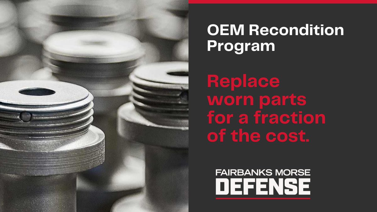 FairbanksMorse's tweet photo. FMD's OEM Recondition Program replaces worn parts with OEM qualified parts at a fraction of the cost. Ask your service contact for more information about this and other FMD service solutions. #FMD #missioncriticalperformance #OEM #costsavings #reducedowntime #OEMparts https://t.co/jhcSeuWWXW