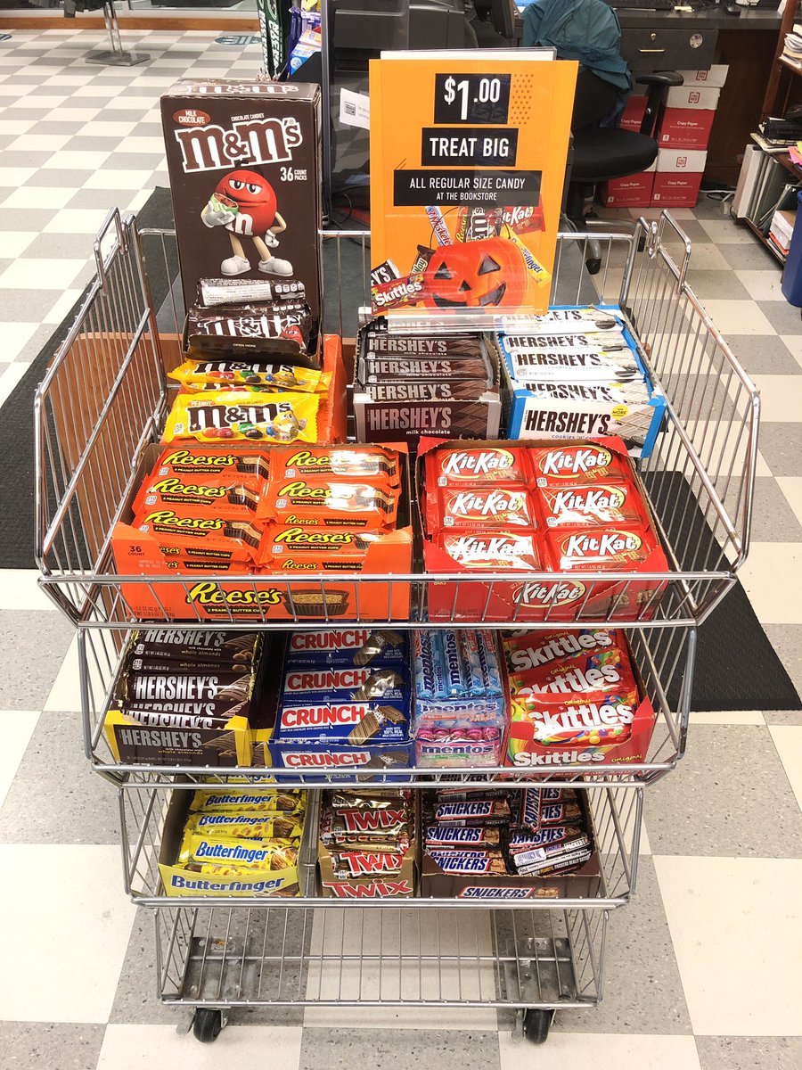 NicholsBooks's tweet photo. Happy Halloween! All regular sized candy is just $1 through Friday! @Nichols_College @NC_ResLife https://t.co/tbimVD5sYt