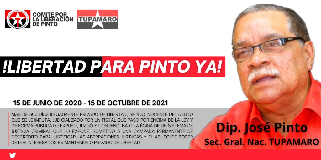 Buenos días mundo mío
Buen día Pdte <a href="/NicolasMaduro/">Nicolás Maduro</a> 
Aquí seguimos y somos muchos y muchas, exigiendo LIBERTAD PARA NUESTRO SEC GRAL NAC <a href="/JosePinto_MRT/">José Pinto</a> quién ha sido judicializado, se encuentra secuestrado en CPC CICPC, con una condición de salud precaria, expuesto
