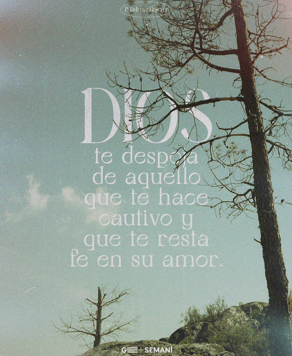progetsemani's tweet photo. Dios te despoja de aquello que te hace cautivo y que te resta fe en su amor.  El, independientemente de tu reconocimiento, seguirá siendo el único Señor. El no quiere que te pierdas en el reino de un falso dios, porque ese reino te destruye. 
P. Tadeusz Dajczer https://t.co/tUeodRplOP