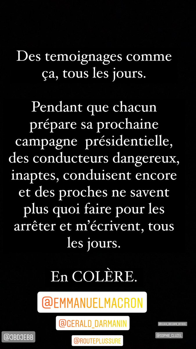pauline_drl's tweet image. EN COLÈRE.
POUR un test d’aptitude à la conduite pour tous les conducteurs en France.
STOP au permis illimité.
 @gouvernementFR @EmmanuelMacron @GDarmanin @olivierveran @RoutePlusSure @CNEWS @Djebbari_JB @s_cluzel @JeanCASTEX 

#testdaptitudealaconduite