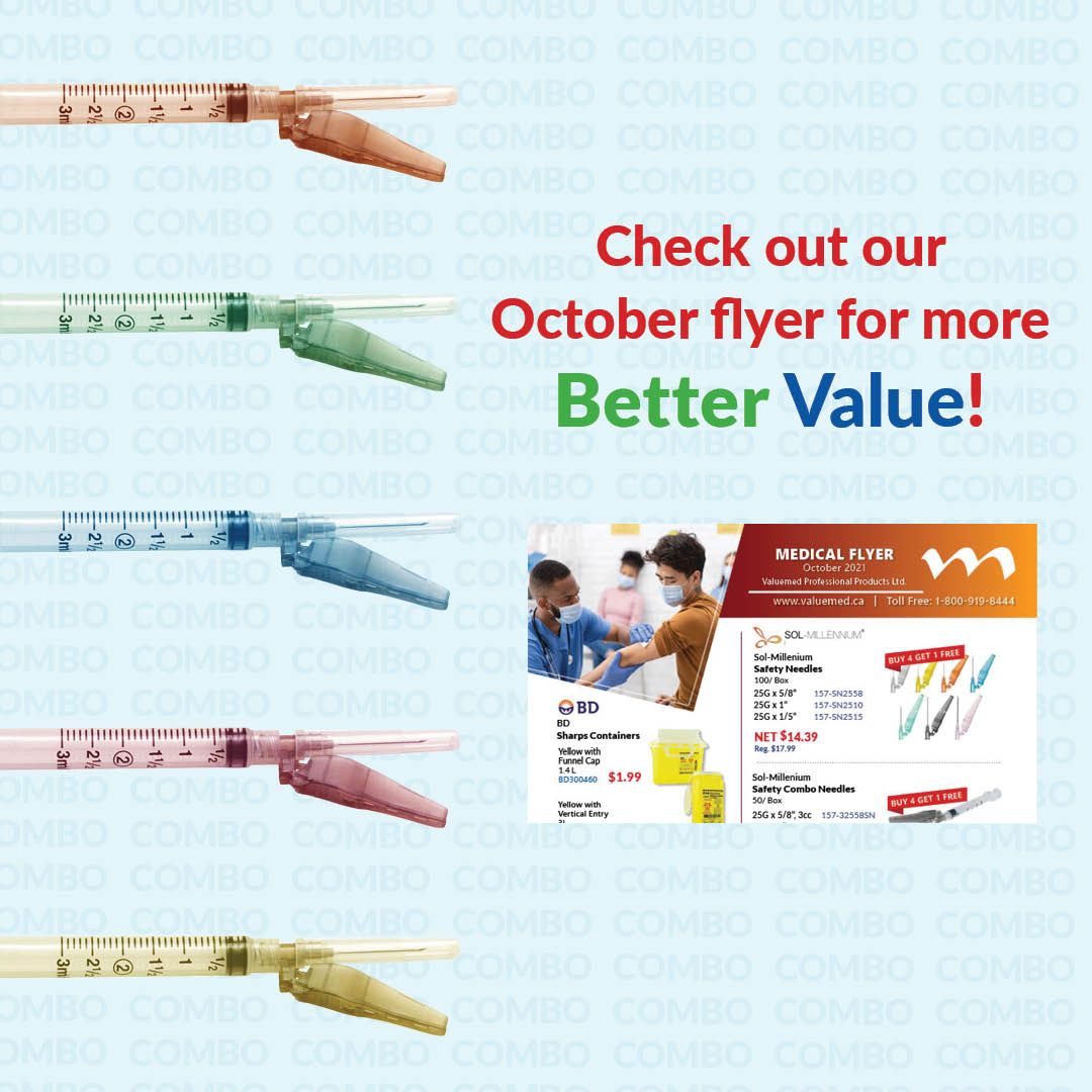 Valuemed_Canada's tweet photo. ✨ Sale ✨ on SOL-CARE Safety Combo Needles/Syringes! Buy 4 get 1 free. 100 per box. Check it out and other sales in our October Medical flyer, and order from our website: https://t.co/6VvXAAO8yM.
#valuemed #canada #healthcare #medicalsupplies #dentalsupplies #solcare https://t.co/waE32U4rFS