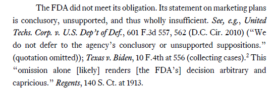 JonFell73's tweet photo. @Clive_Bates @Vaping360 @whycherrywhy Also noticed that comments from then Commissioner @ScottGottliebMD undermine the FDA's position in this case. #UncontrolledSpread https://t.co/lbNLDRumU7