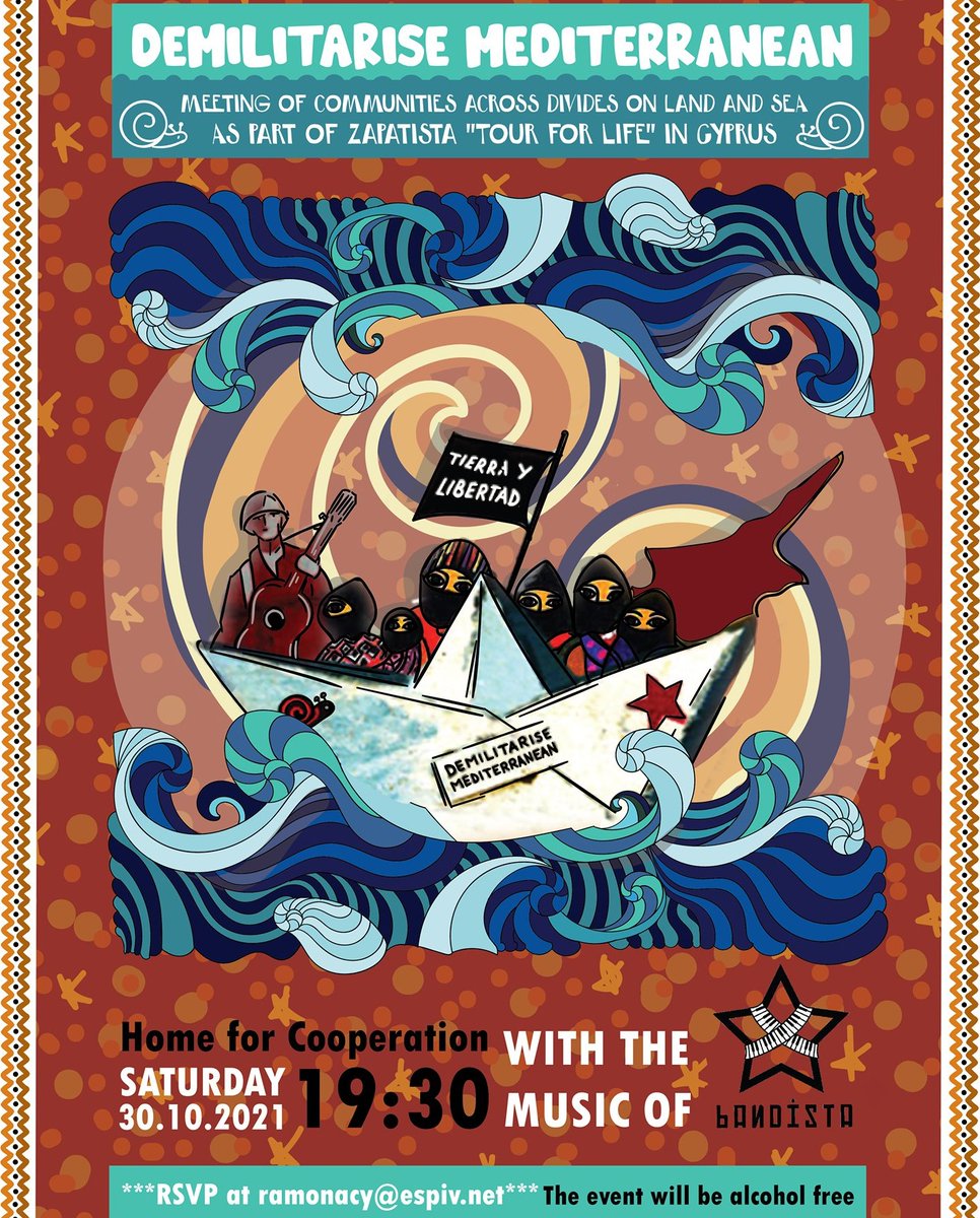 As part Zapatista "Tour for Life" in Cyprus, a gathering will be organized at the Home for Cooperation, across divides of land and sea to celebrate peace, cooperation and ecology in the Eastern Meditteranean! 
The event will start at 7.30 pm where Bandista will be joining too!