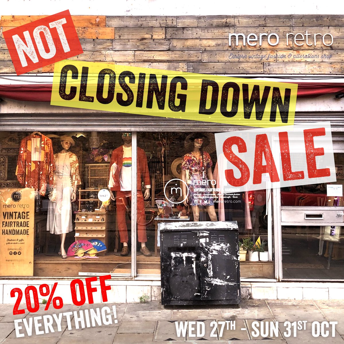 Yay! Our NOT Closing Down #SALE starts today! Save 20% on everything in store and online with discount code: NO-GO20 ✨ We’re open till 7.30pm so come pick up a #vintage #fairtrade or #handmade bargain while you can! 🎉💖😄

#vintagesale #vintagefashion #fairtradefashion